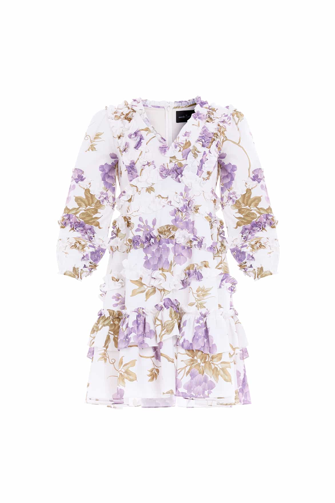 Needle and Thread Wisteria Crepe V-Neck Micro Mini Dress
