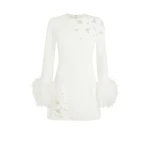 Rena Ivory Feather-trimmed Short Dress