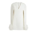 Rowenal Ivory Feather-Trimmed Short Dress
