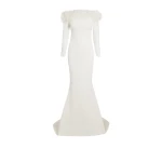 Starlana Ivory Feather-Trimmed Long Dress