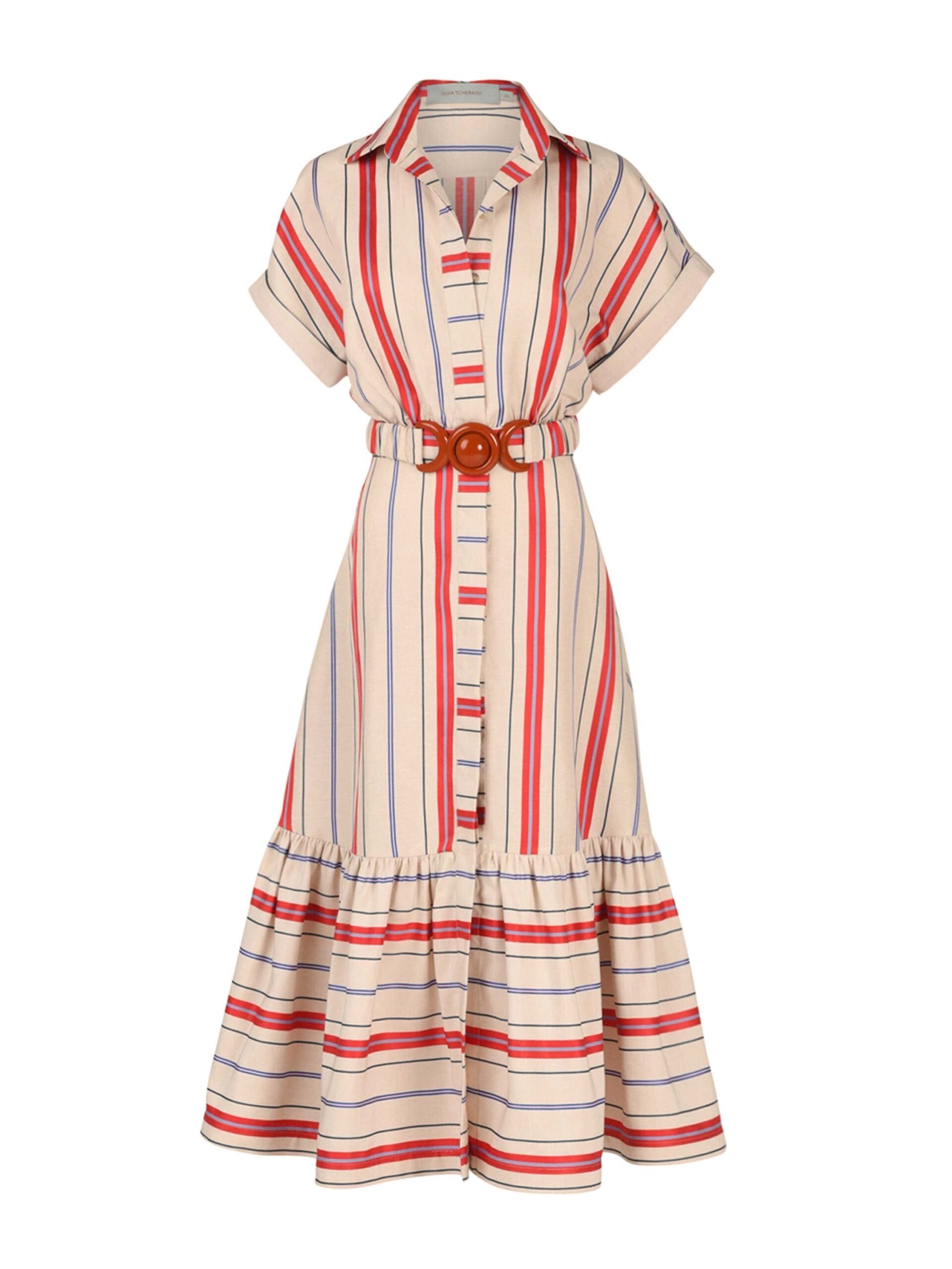 Silvia Tcherassi Loni Dress Natural Teal Coral Stripes