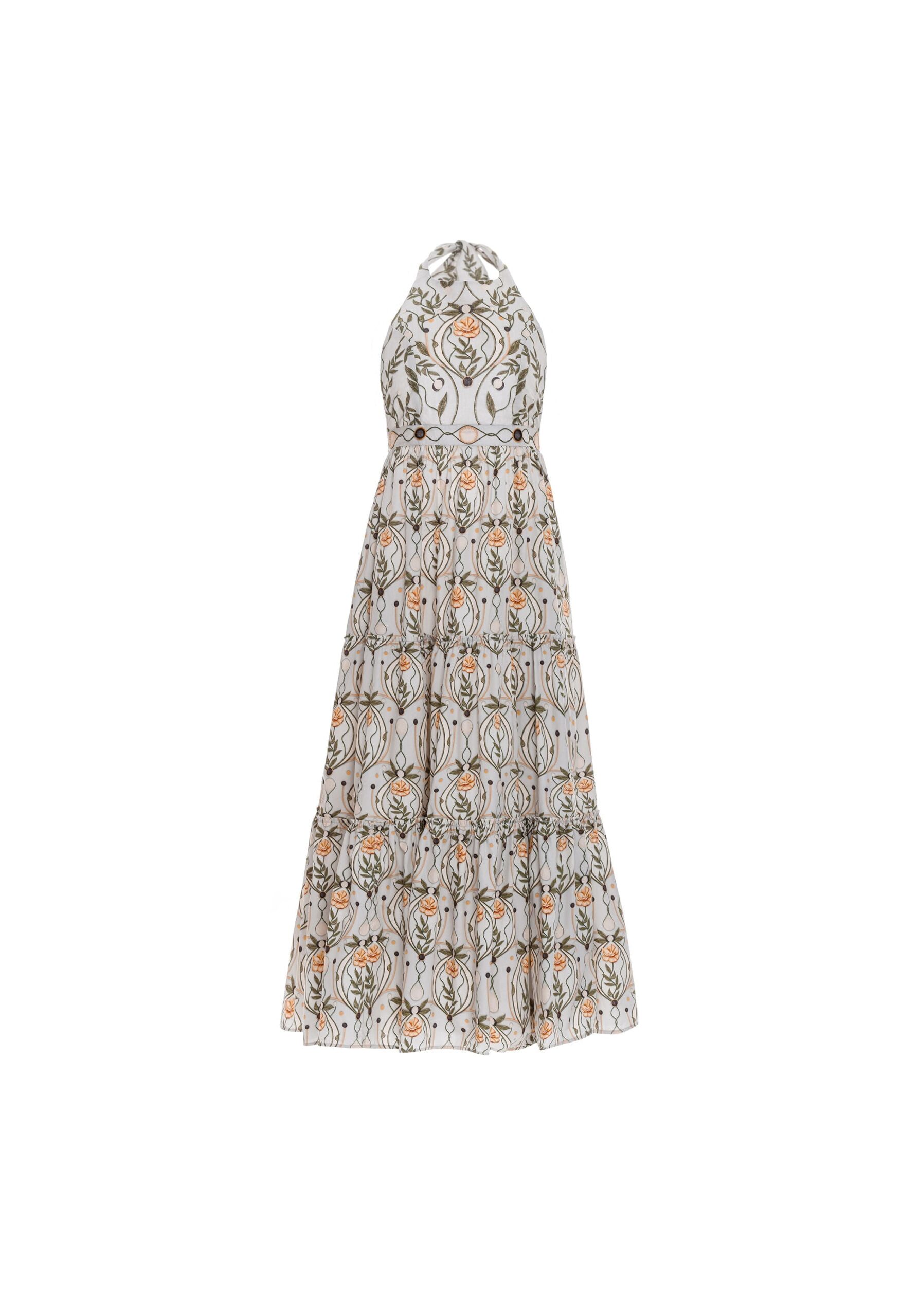 Agua By Agua Bendita Consuelo Lunar Hand-Embroidered Linen Midi Dress