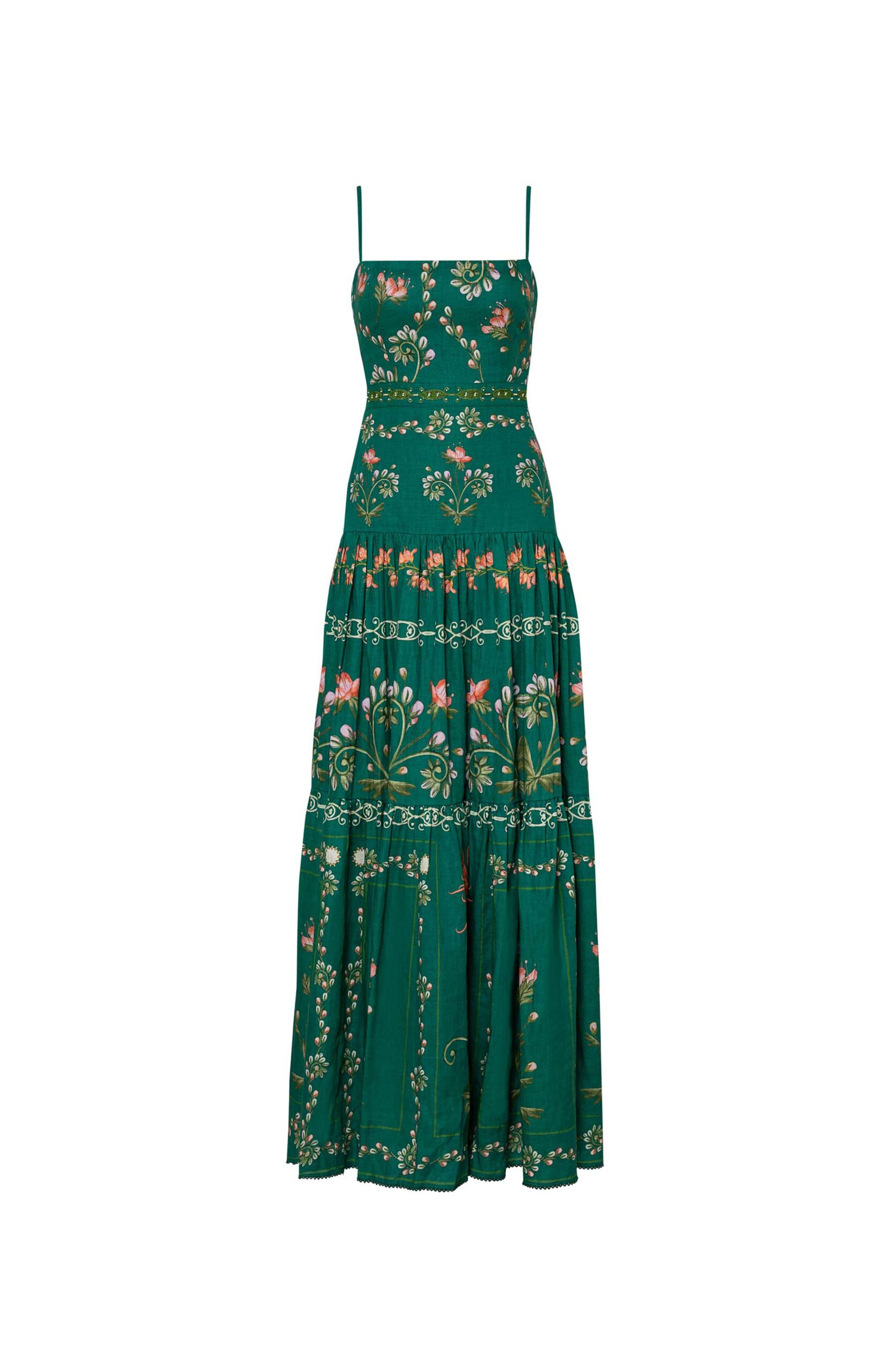 Agua By Agua Bendita Lima Esmeralda Hand-Embroidered Maxi Dress