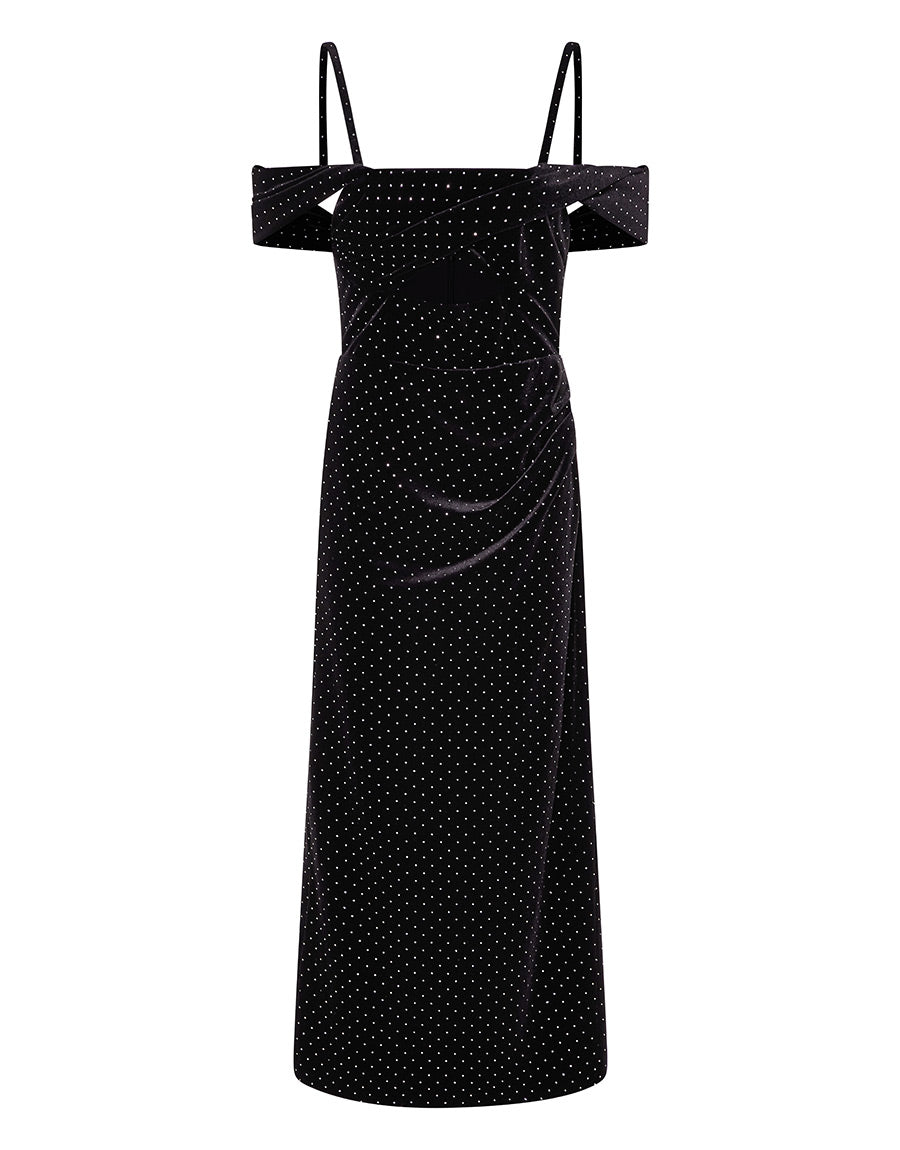 Borgo de Nor Adora Velvet Midi Dress  Crystal Black