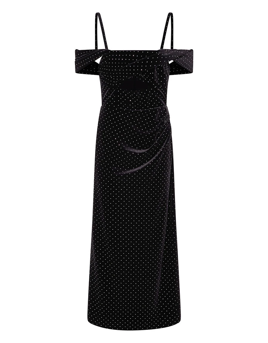 Borgo de Nor Adora Velvet Midi Dress Crystal Black Borgo de Nor