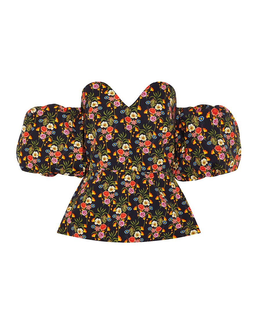 Borgo de Nor Alma Twill Top  Vila Floral Black