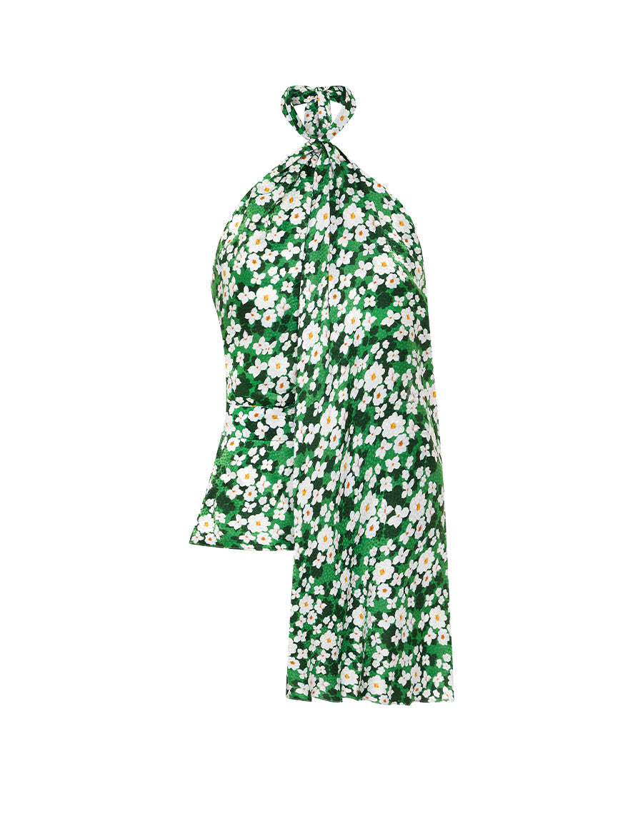 Borgo de Nor Amaris Hammered Satin Halter Top  Flower Burst Green