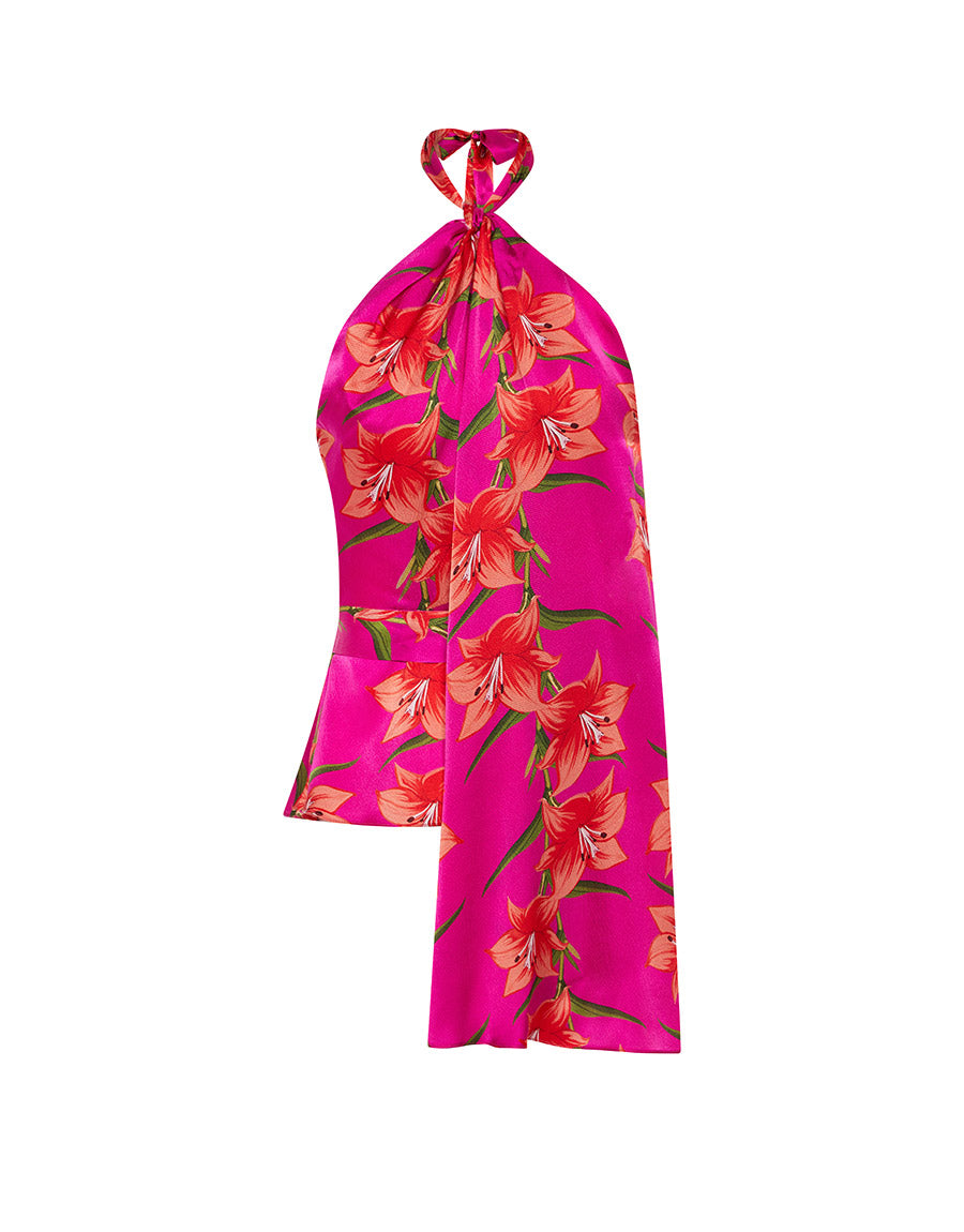Borgo de Nor Amaris Hammered Satin Halter Top  Lily Fuchsia