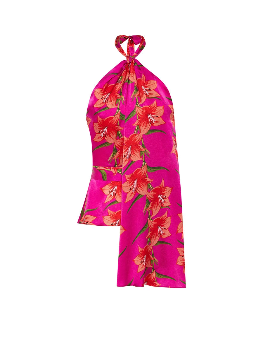 Borgo de Nor Amaris Hammered Satin Halter Top Lily Fuchsia Borgo de Nor