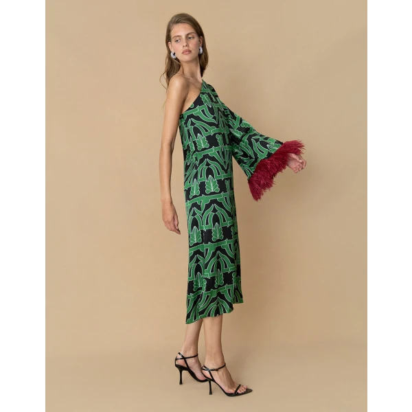 Aubrey Hammered Satin Midi Dress  Geo Black - Image 4