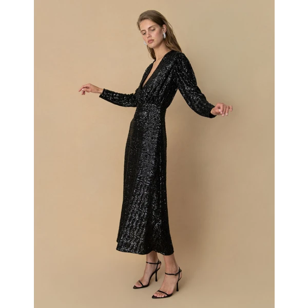 Bernadette Sequin Midi Dress  Black - Image 4
