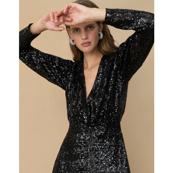 Bernadette Sequin Midi Dress  Black - Image 6