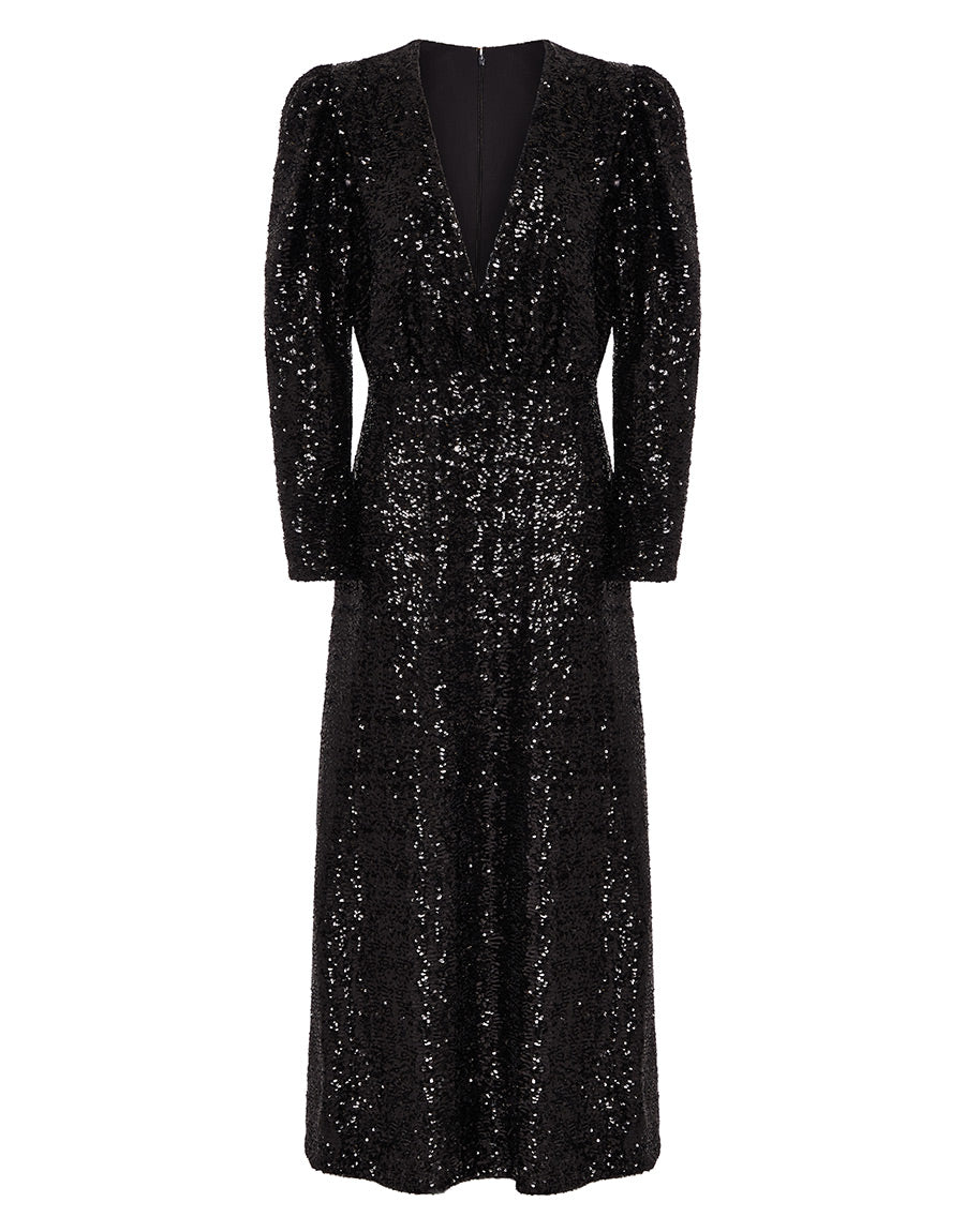 Borgo de Nor Bernadette Sequin Midi Dress  Black