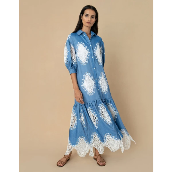 Bianca Denim Maxi Dress  Ivory Lace - Image 4