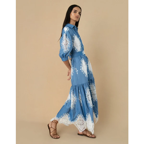 Bianca Denim Maxi Dress  Ivory Lace - Image 5
