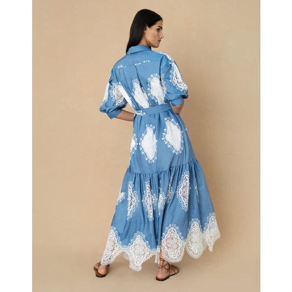 Bianca Denim Maxi Dress  Ivory Lace - Image 6
