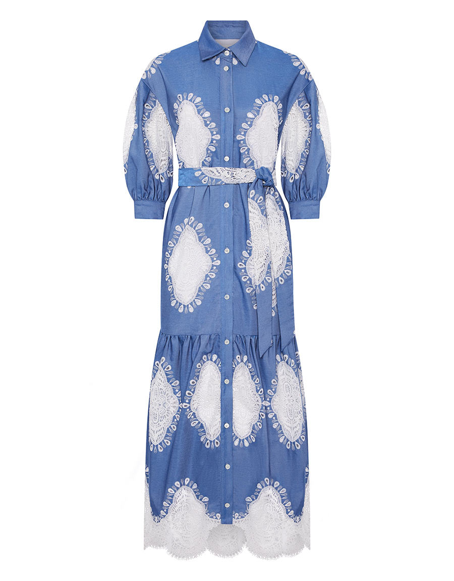 Borgo de Nor Bianca Denim Maxi Dress  Ivory Lace