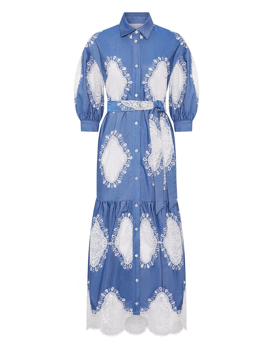 Borgo de Nor Bianca Denim Maxi Dress Ivory Lace Borgo de Nor