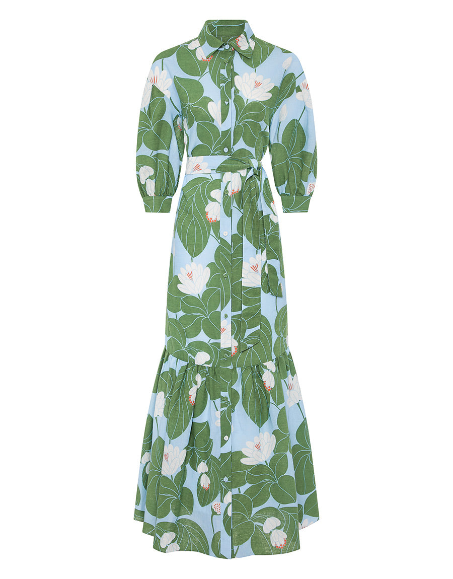 Borgo de Nor Bianca Linen Maxi Dress  Waterlily Green