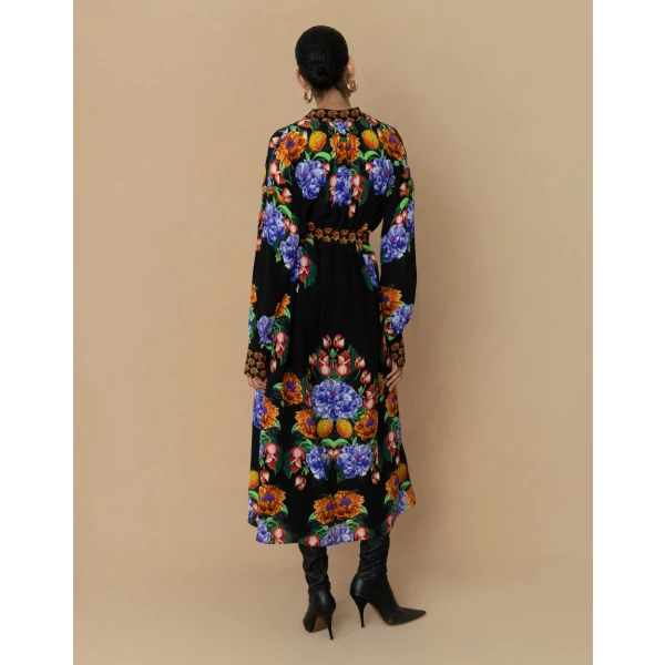 Camilla Crepe Midi Dress  Winter Rose Navy - Image 6