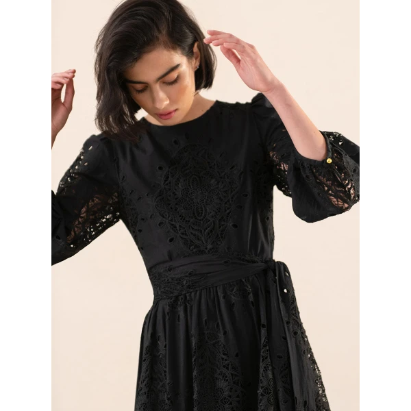 Constance Broderie Anglaise Midi Dress  Black - Image 6