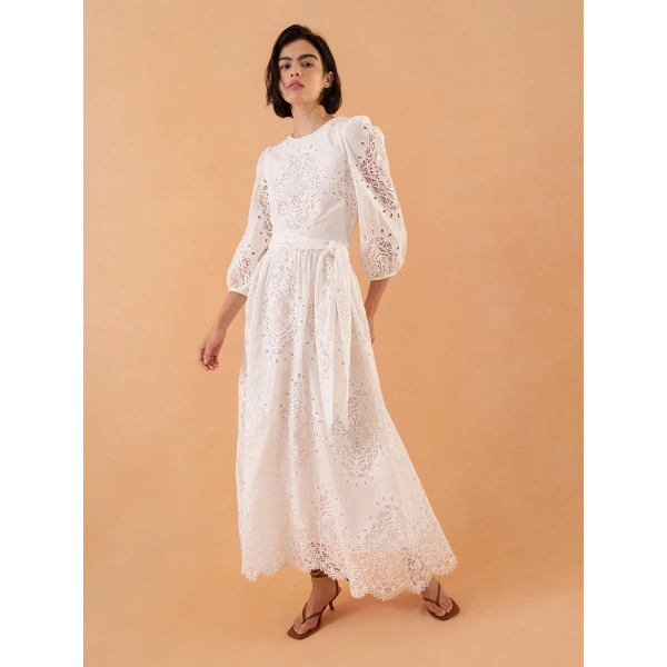 Constance Broderie Anglaise Midi Dress  White - Image 4
