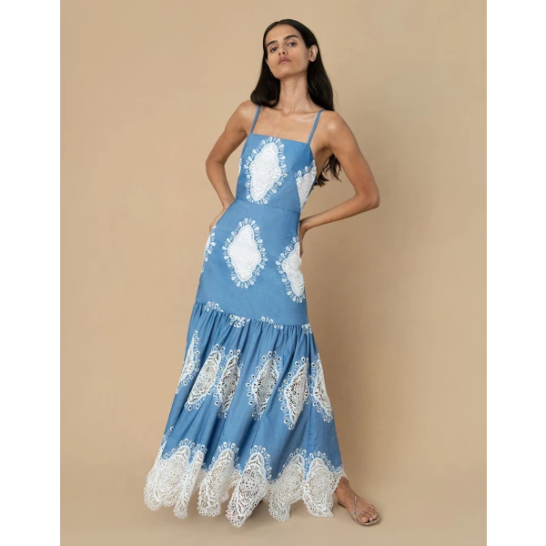 Cordiela Denim Maxi Dress  Lace Ivory - Image 4