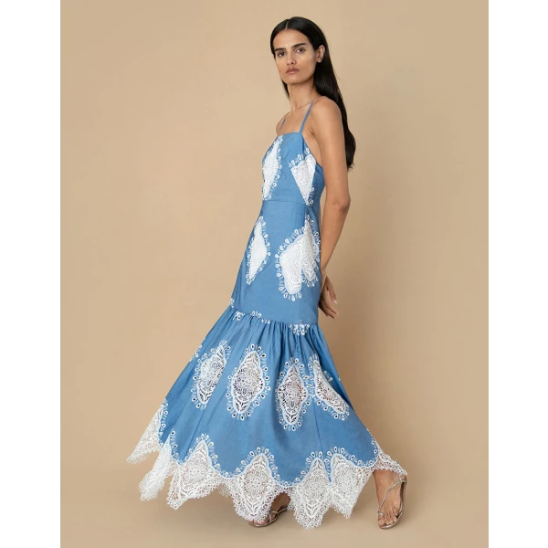 Cordiela Denim Maxi Dress  Lace Ivory - Image 5