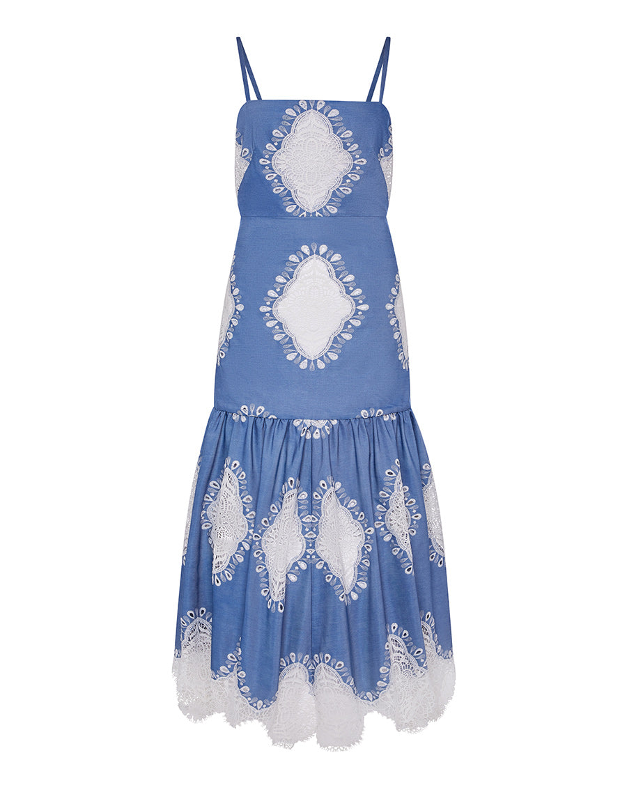Borgo de Nor Cordiela Denim Maxi Dress  Lace Ivory