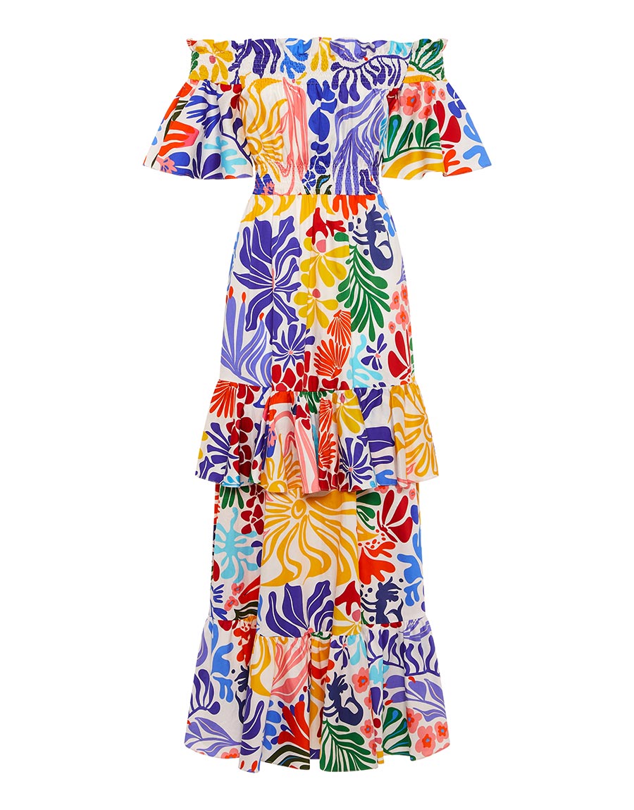 Borgo de Nor Elena Cotton Maxi Dress  Sea Sunbath White