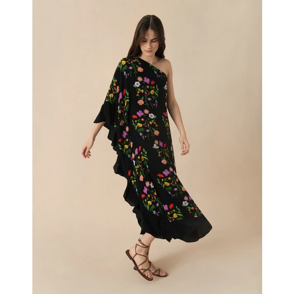 Ginger Crepe Midi Dress  Terrazo Flower Black - Image 4
