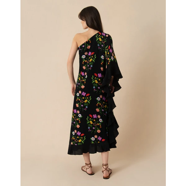 Ginger Crepe Midi Dress  Terrazo Flower Black - Image 5