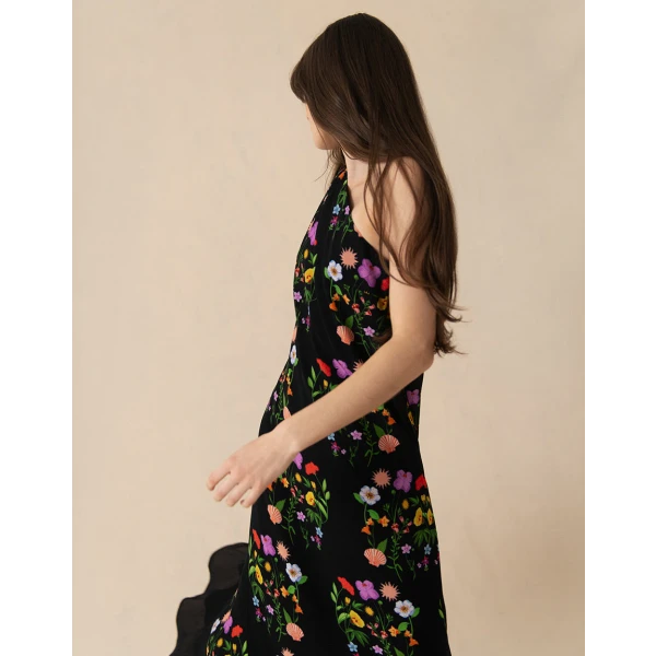Ginger Crepe Midi Dress  Terrazo Flower Black - Image 6