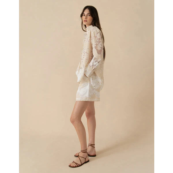 Gwen Raschel Shorts  Beige White Lace - Image 4