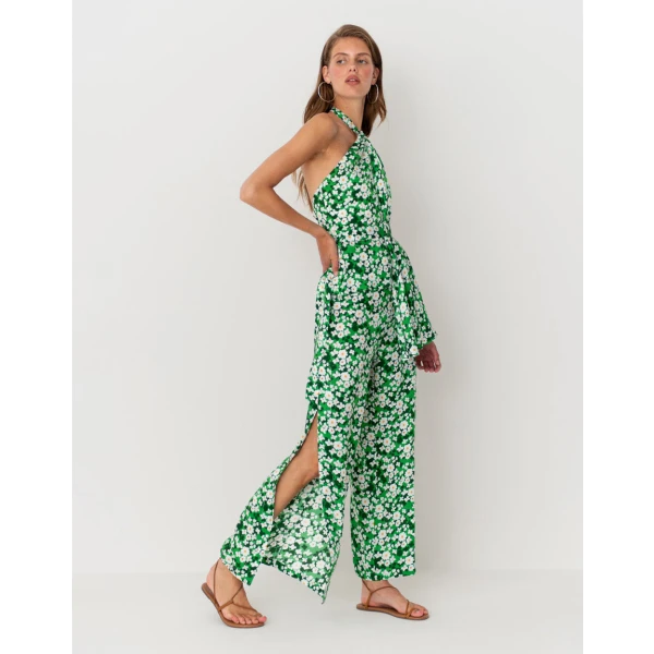 Halia Hammered Satin Trouser  Flower Burst Green - Image 4