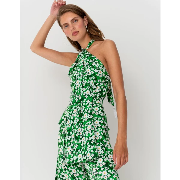 Halia Hammered Satin Trouser  Flower Burst Green - Image 6