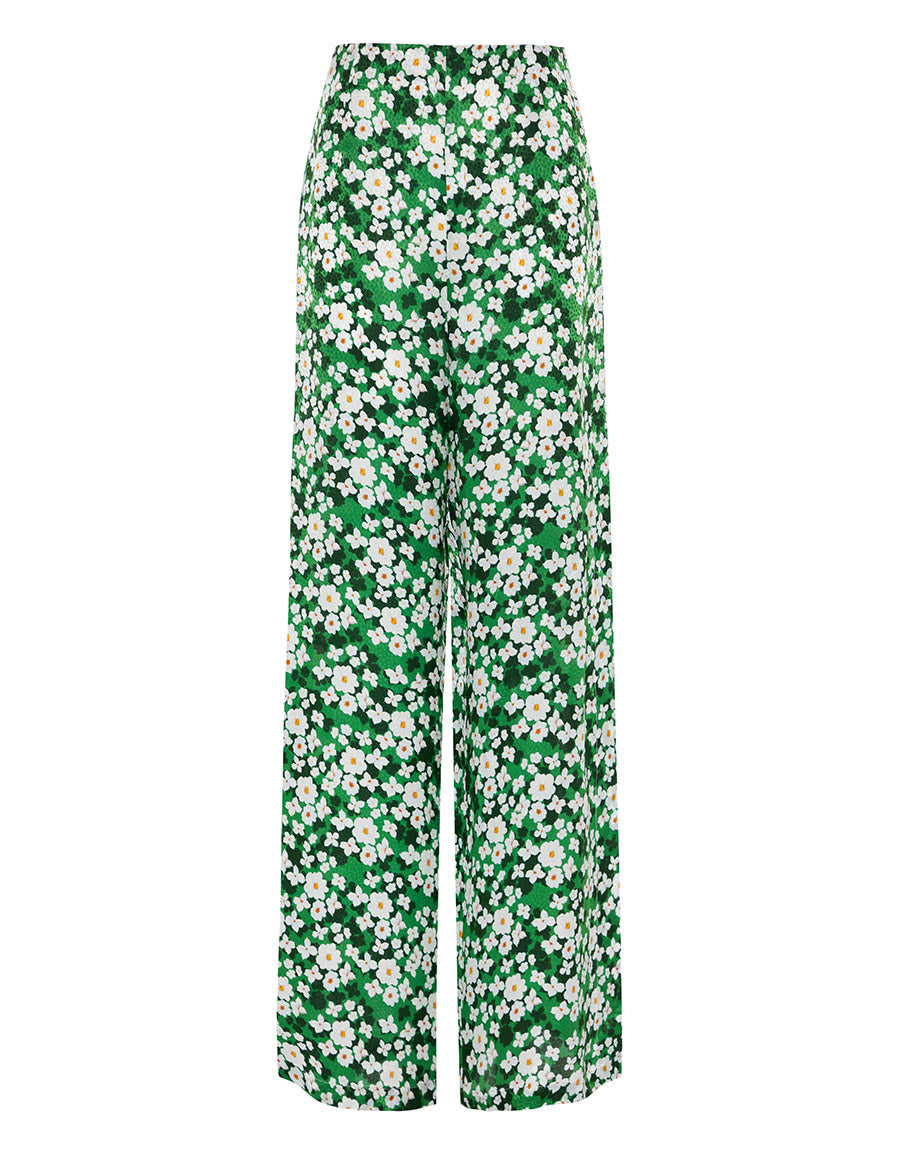 Borgo de Nor Halia Hammered Satin Trouser  Flower Burst Green