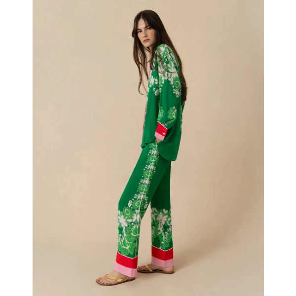Havana Crepe Trouser  Geo Flower Green - Image 4