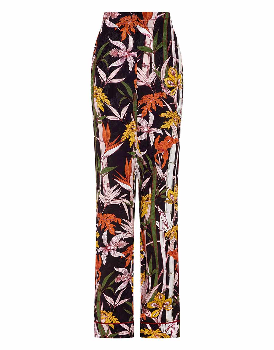 Borgo de Nor Havana Satin Jacquard Trouser  Bamboo Black