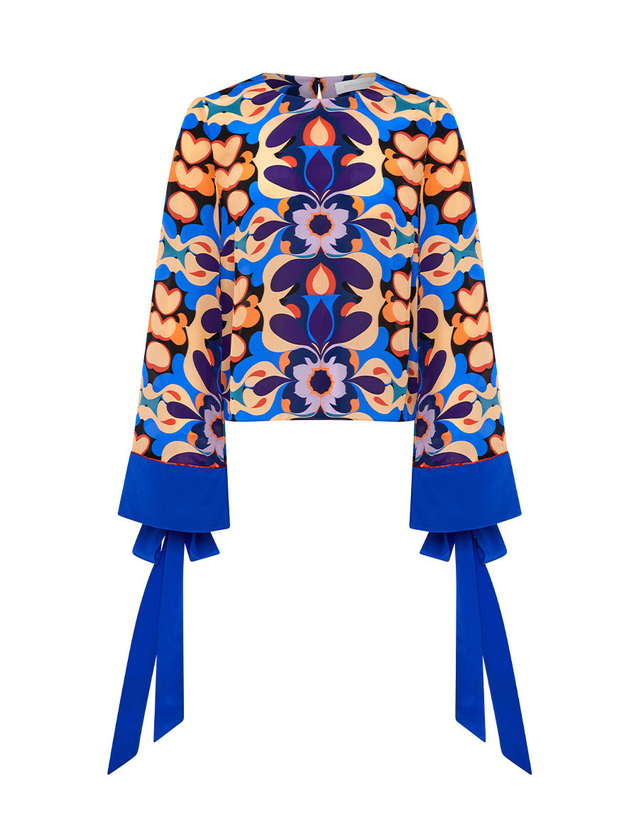 Borgo de Nor Honey Crepe Top  Seventies Blue