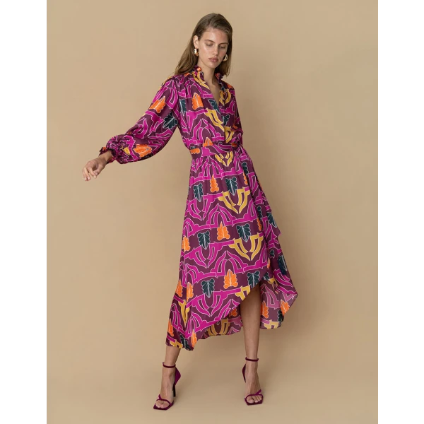 Ivy Hammered Satin Midi Dress  Geo Pink - Image 4