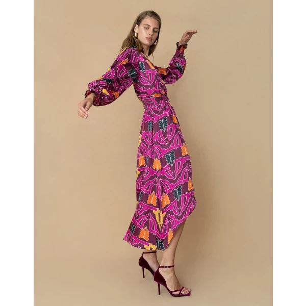 Ivy Hammered Satin Midi Dress  Geo Pink - Image 5