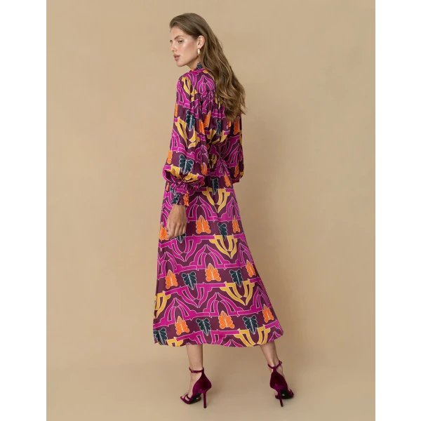 Ivy Hammered Satin Midi Dress  Geo Pink - Image 6