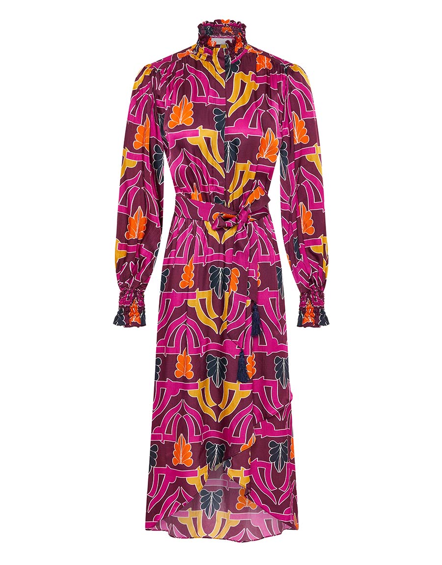 Borgo de Nor Ivy Hammered Satin Midi Dress  Geo Pink