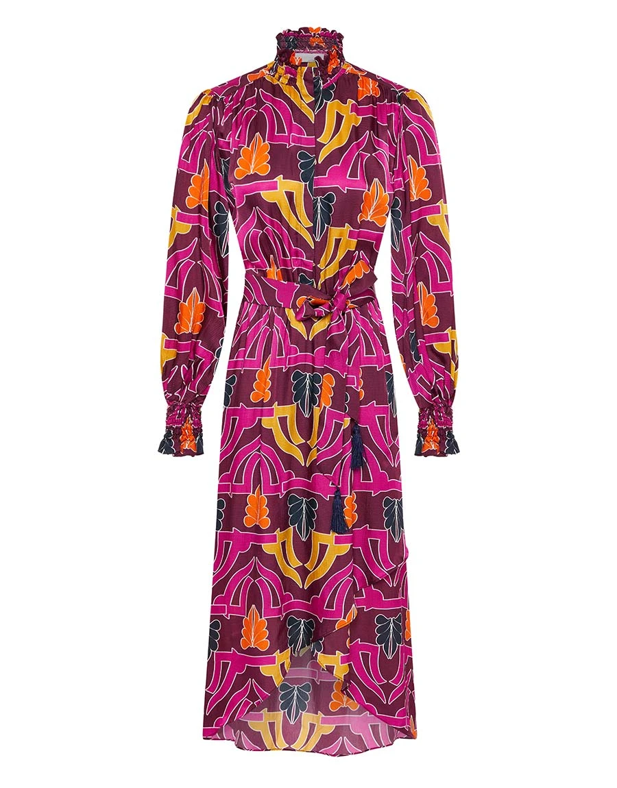 Borgo de Nor Ivy Hammered Satin Midi Dress Geo Pink Borgo de Nor