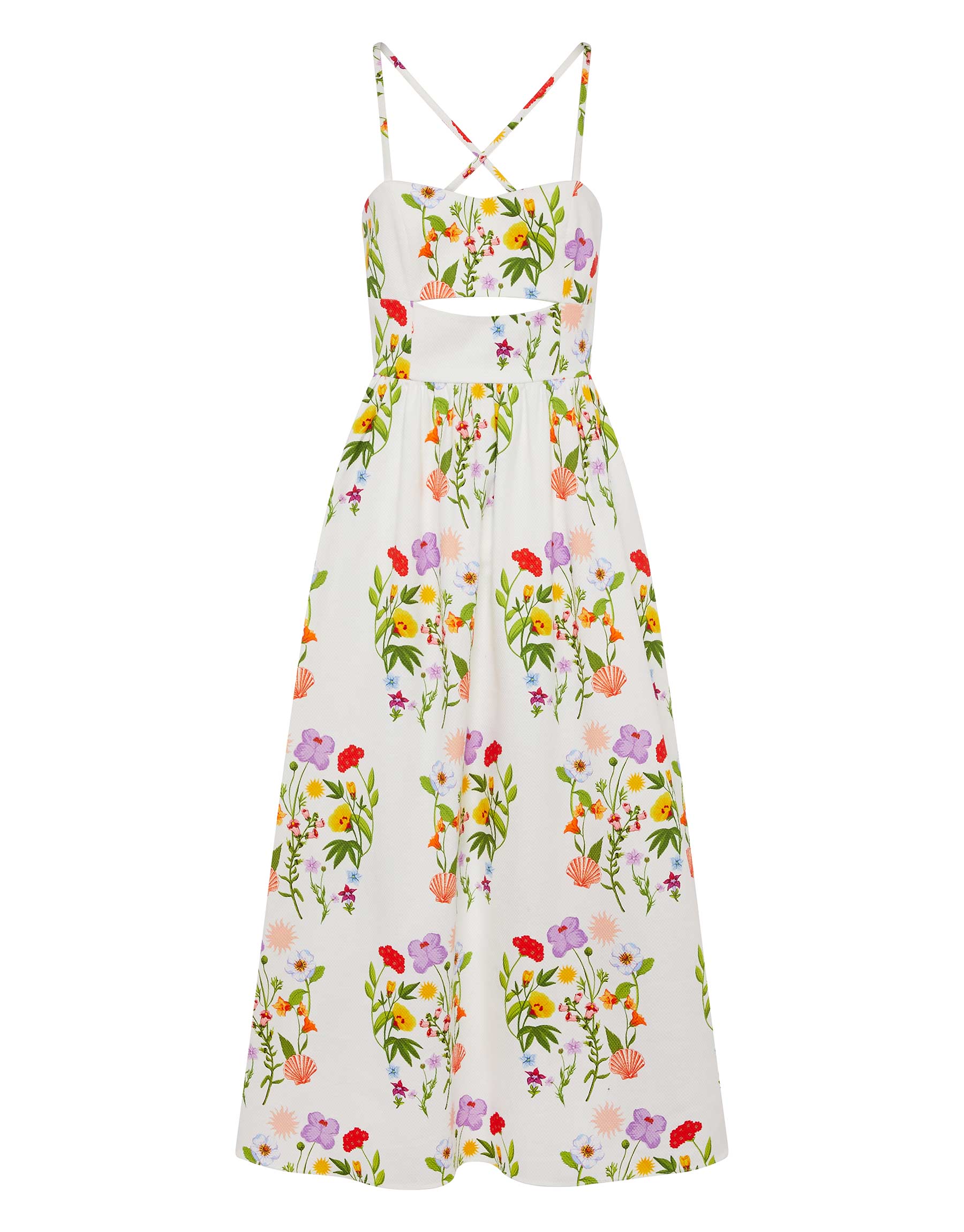 Borgo de Nor Jordan Pique Midi Dress  Terrazo Flower White