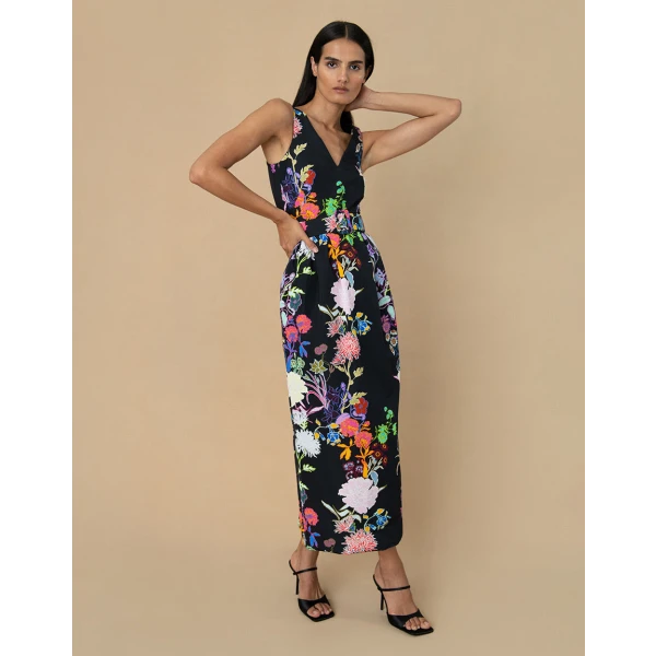 Jules Taffeta Midi Dress  Jardin Black - Image 4