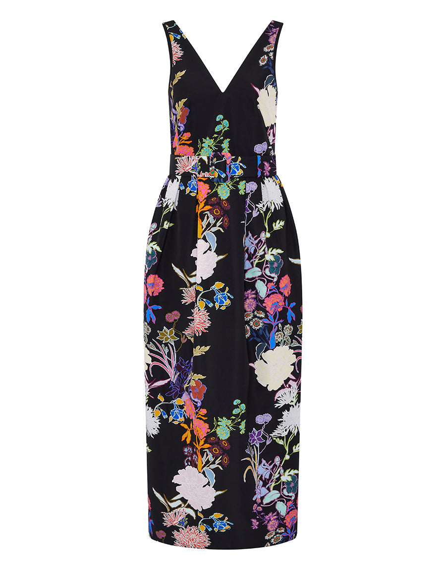 Borgo de Nor Jules Taffeta Midi Dress  Jardin Black