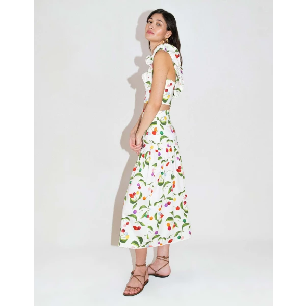 June Cotton Midi Skirt  Cherry White - Image 4