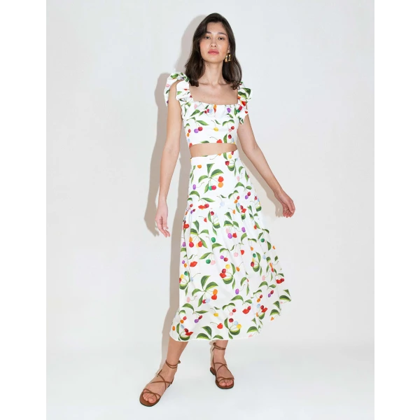 June Cotton Midi Skirt  Cherry White - Image 6